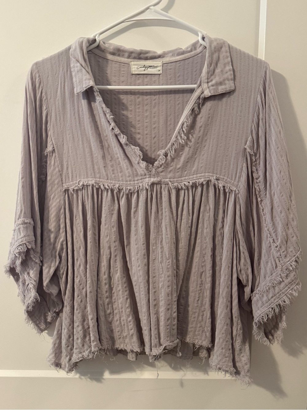 Carly Jean Los Angeles Lavender Gauze V-Neck Blouse